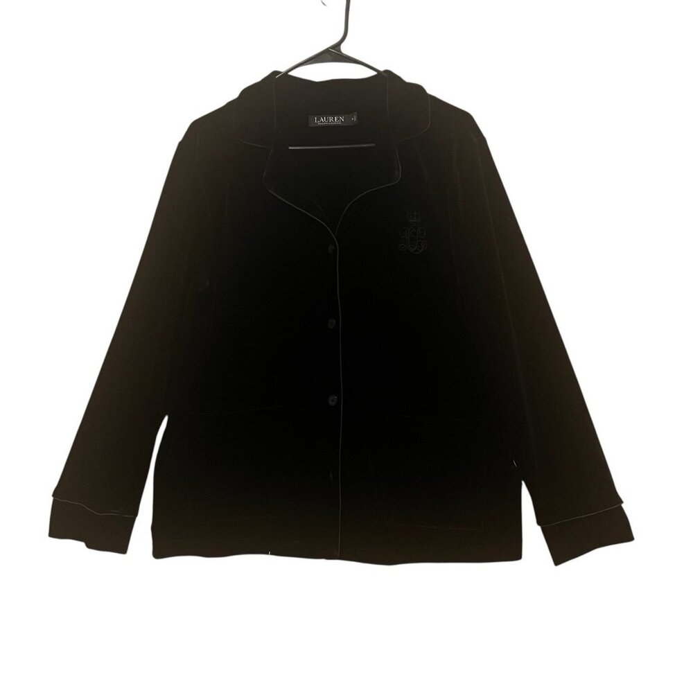 Lauren by Ralph Lauren Women’s Black Velvet Pajama Top size Medium Pockets